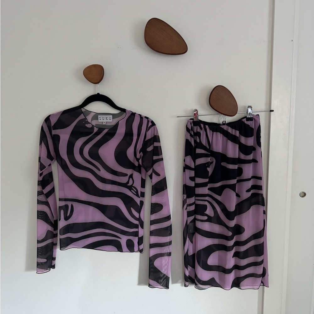 Suku Home Purple and Black Abstract Print Top and Skirt Set